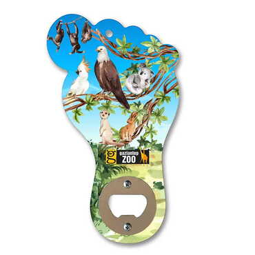 Myros - Zoo Themed Foot Shaped Printed MDF Wooden Bottle Opener 160x92 mm