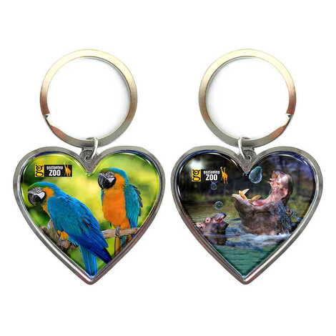 Zoo Themed Metal Heart ShapedDouble Face Keychain 45x90 mm - 1