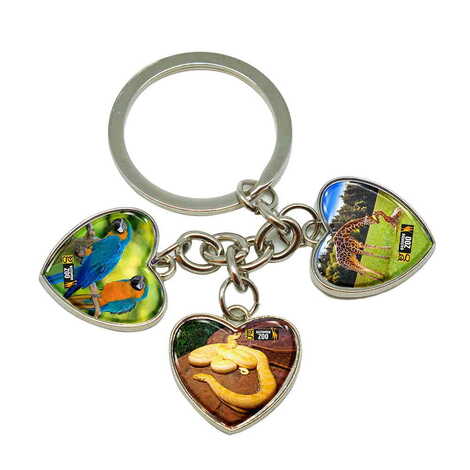 Zoo Themed Metal Keychain With 3 Charms - Heart 40x85 mm - 1