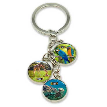 Myros - Zoo Themed Metal Keychain With 3 Charms - Round 40x90 mm