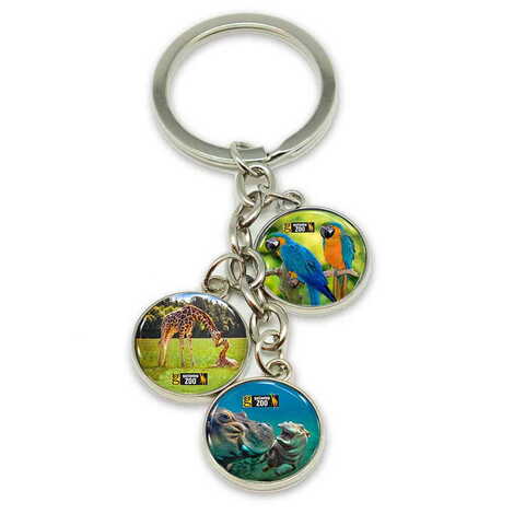 Zoo Themed Metal Keychain With 3 Charms - Round 40x90 mm - 1