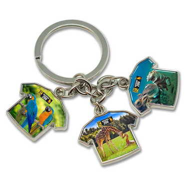 Myros - Zoo Themed Metal Keychain With 3 Charms - T-Shirt 40x95 mm