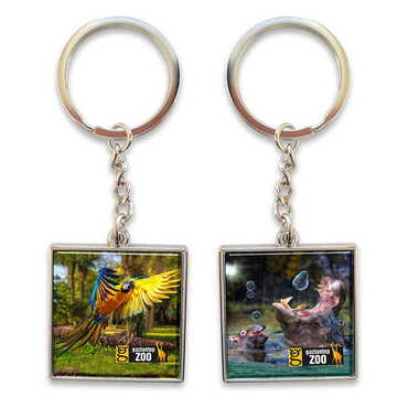 Zoo Themed Metal Square Shaped Double Face Keychain 36x95 mm - Myros