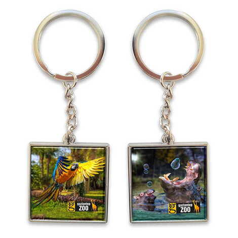 Zoo Themed Metal Square Shaped Double Face Keychain 36x95 mm - 1