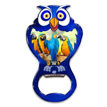 Zoo Themed Owl Shaped Metal Magnetic Bottle Opener 88x47 mm - Thumbnail