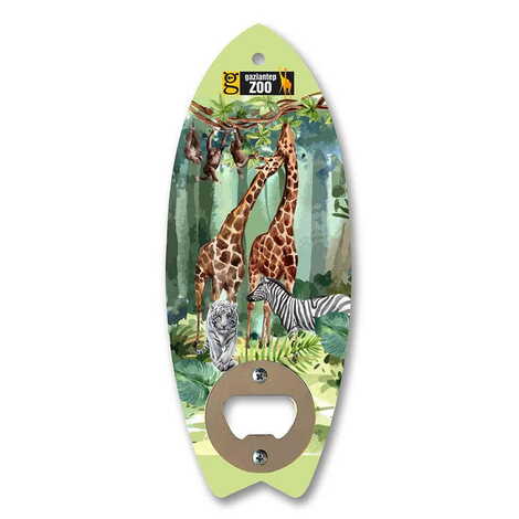 Zoo Themed Surf Board Shaped Printed MDF Wooden Bottle Opener 185x72 mm